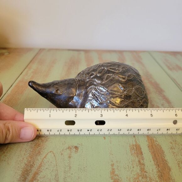Vintage Handmade Studio Pottery Metallic Bronzed Glazed Hedgehog Mole Figurine - Picture 10 of 16